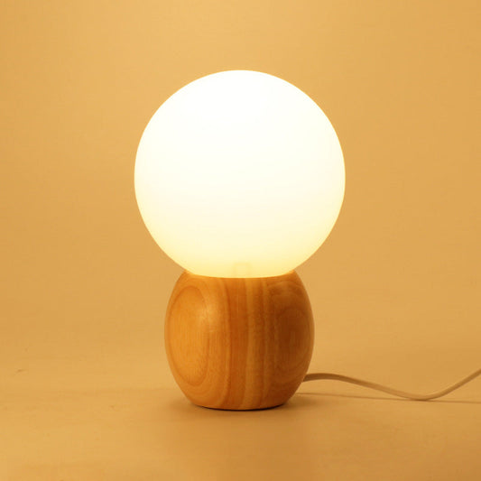Contemporary Scandinavian Orb Glass Wood Base 1-Light Table Lamp For Bedroom