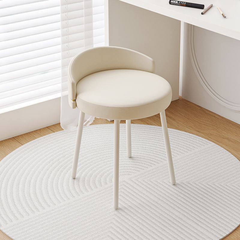 Modern Minimalist Round Cotton Linen Artificial Leather Iron Vanity Stool Low Backrest For Bedroom