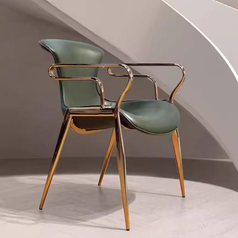 Contemporary Luxury Saddle Leather Carbon Steel Frame Dining Chair Backrest Armrest For Dining Room
