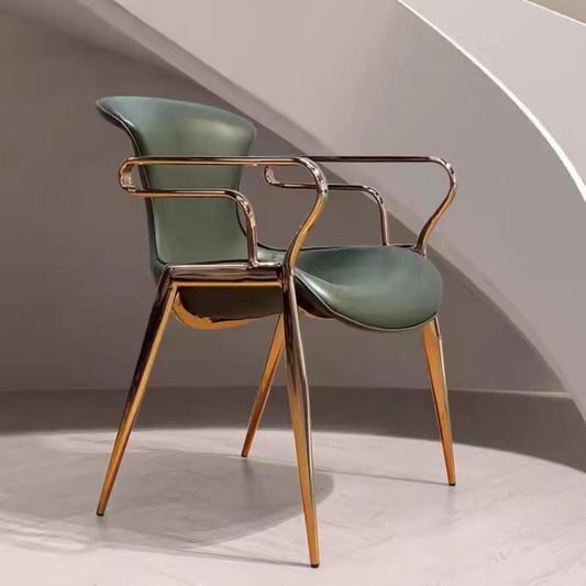 Contemporary Luxury Saddle Leather Carbon Steel Frame Dining Chair Backrest Armrest For Dining Room