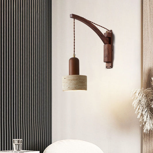 Japanese Wabi-Sabi Solid Wood Glass Horn 1-Light Wall Sconce Lamp