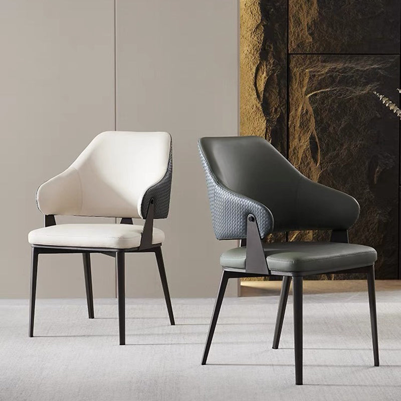 Contemporary Scandinavian PU Leather Carbon Steel Sponge Square Lozenge Dining Chair Backrest Armrest For Dining Room