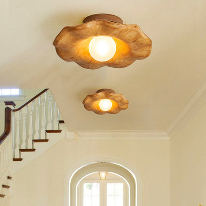 Traditional Vintage Lotus Leaf Resin Fiber Glass 1-Light Semi-Flush Mount Ceiling Light For Bedroom