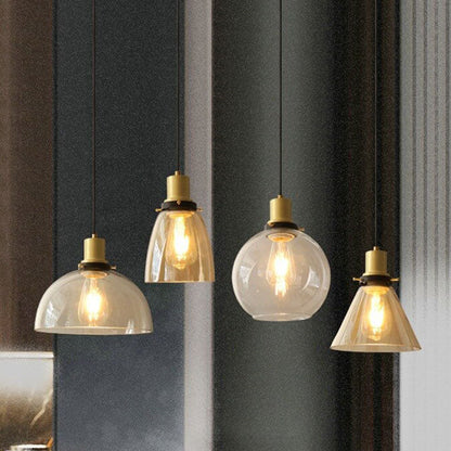Vintage Minimalist Semi-Circular Cone Cup Iron Glass 1-Light Pendant Light