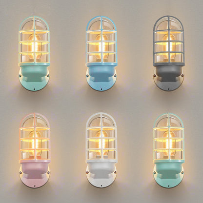 Contemporary Creative Macaron Cylinder Grid Iron Glass 1-Light Wall Sconce Lamp For Living Room