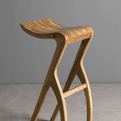 Traditional Japanese Curved Ash Wood Bar Stool Footrest For Dining Room
