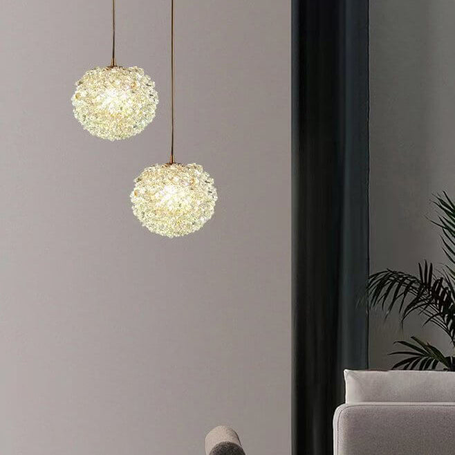 Modern Minimalist Round Ball Full Copper Crystal 1-Light Pendant Light For Bedroom