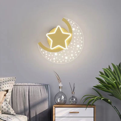 مصباح حائط LED بتصميم نجمة القمر مصنوع من الحديد والألومنيوم والأكريليك بتصميم بسيط وعصري لوضعه بجانب السرير 