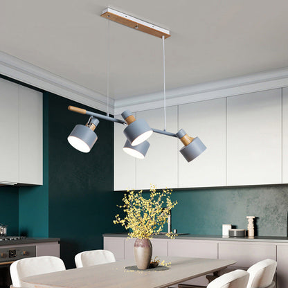 Nordic Minimalist Solid Macaron Color Wood Iron 4-Light Island Light Chandelier