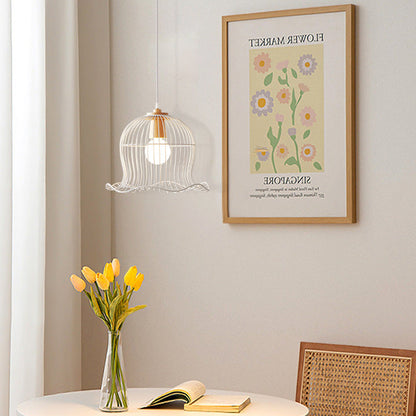 Contemporary Scandinavian Birdcage Wavy Edge Iron 1-Light Pendant Light For Dining Room