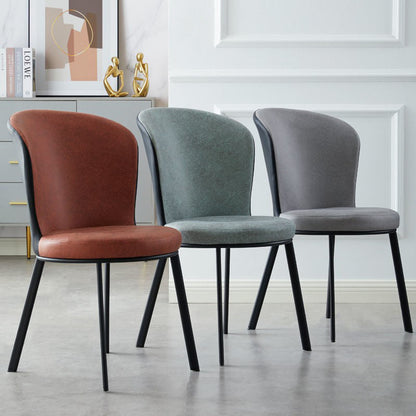Contemporary Scandinavian Round Cushion Faux Leather Carbon Steel Dining Chair Backrest For Dining Room
