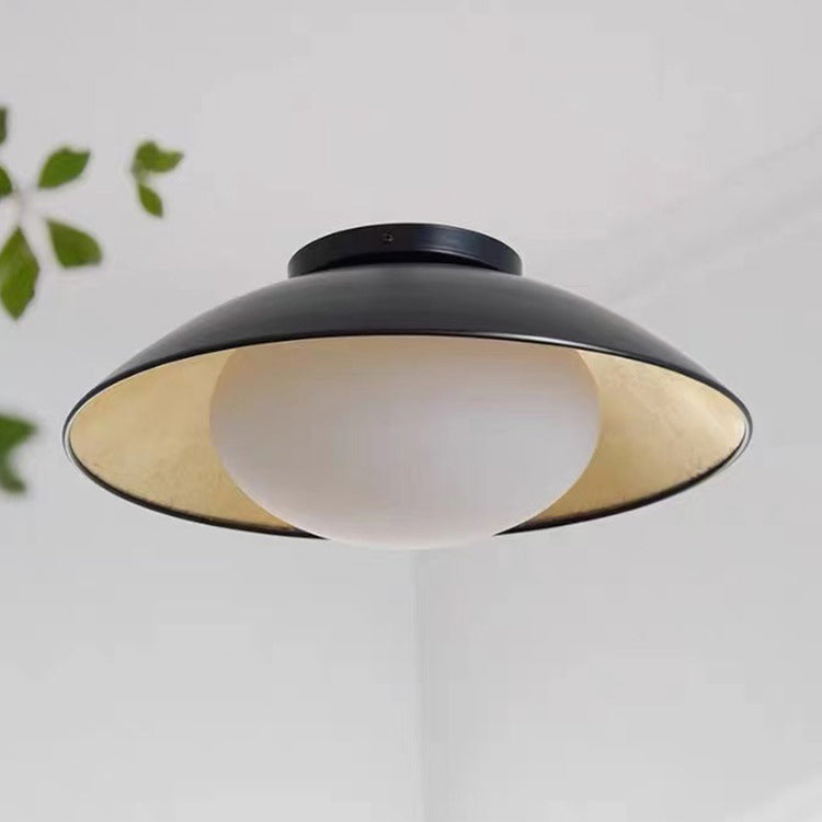 Traditional Vintage Round Gold Foil Iron Glass 1-Light Flush Mount Ceiling Light For Bedroom