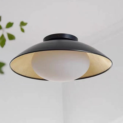 Traditional Vintage Round Gold Foil Iron Glass 1-Light Flush Mount Ceiling Light For Bedroom