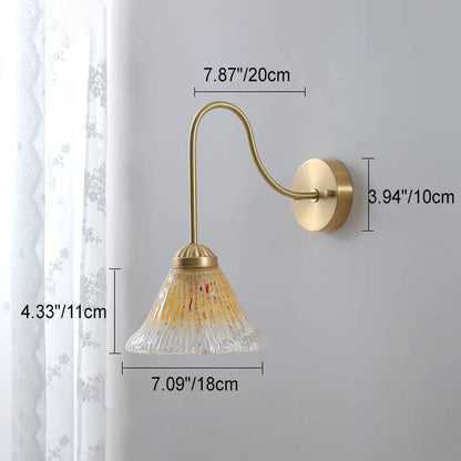 Japanese Vintage Yellow Glass Cone Brass 1-Light Wall Sconce Lamp