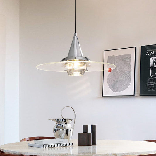 Contemporary Scandinavian Disc Tapered Iron Glass 1-Light Pendant Light For Bedroom