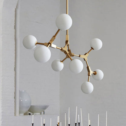 Contemporary Scandinavian Branches Magic Bean Orb Glass Iron 6/8 Light Chandelier For Bedroom