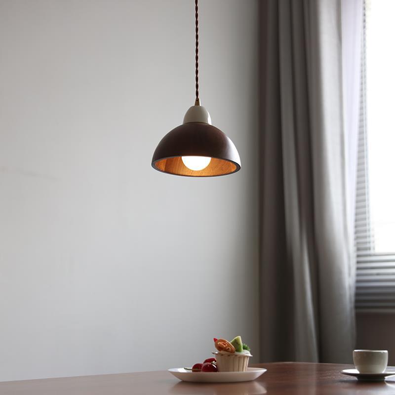 Nordic Minimalist Walnut Dome Ceramic 1-Light Pendant Light