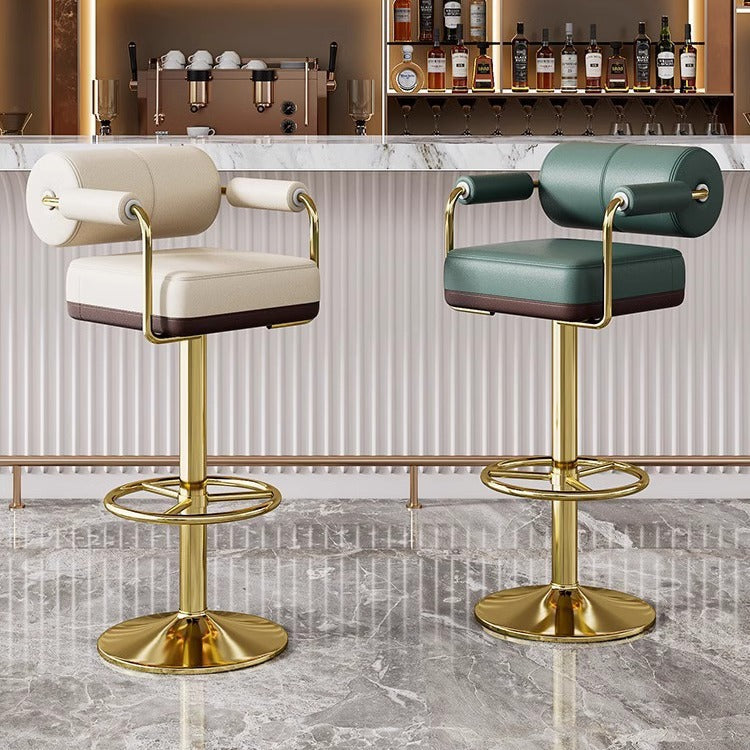 Contemporary Luxury Napa Leather Upholstered Height Adjustable Swivel Bar Stool Armrest Footrest For Dining Room