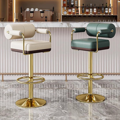 Contemporary Luxury Napa Leather Upholstered Height Adjustable Swivel Bar Stool Armrest Footrest For Dining Room