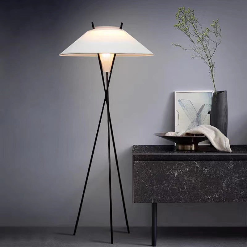 Contemporary Simplicity Semi-tapered Fabric Shade Iron Tripod 1-Light Standing Floor Lamp For Study