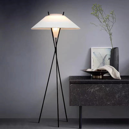 Contemporary Simplicity Semi-tapered Fabric Shade Iron Tripod 1-Light Standing Floor Lamp For Study