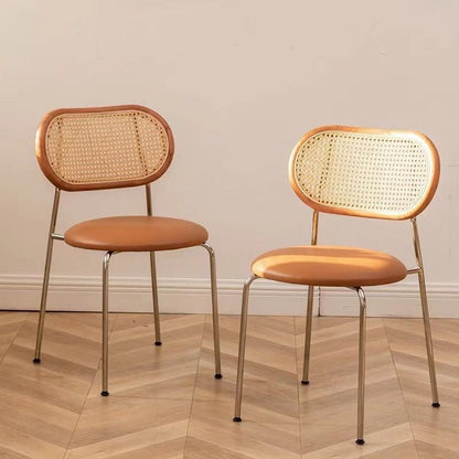 Contemporary Vintage Round Rectangular Solid Wood Metal Genuine Leather Dining Chair Backrest For Dining Room