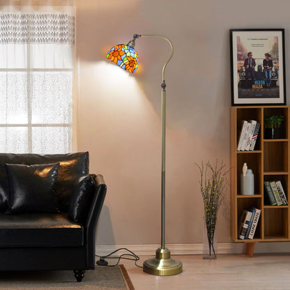 Traditional Tiffany Iron Glss Dome Round Gerbera 1-Light Standing Floor Lamp For Bedside