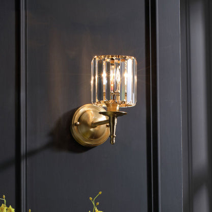 French Light Luxury Crystal Copper Cylinder 1-Light Wall Sconce Lamp