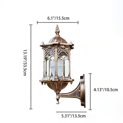Traditional European Hexagonal Aluminum Watermarked Glass 1-Light Wall Sconce Lamp For Outdoor Patio
