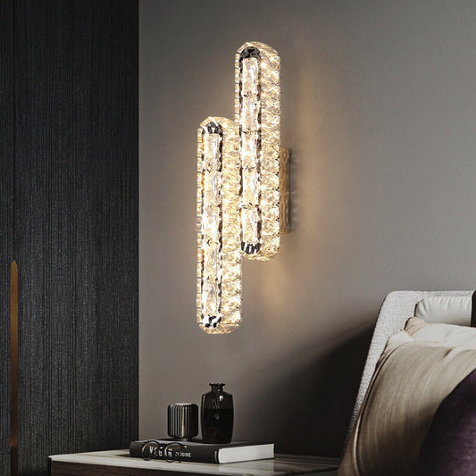 مصباح حائط LED بتصميم بيضاوي الشكل من الكريستال المصنوع من الفولاذ المقاوم للصدأ الفاخر لغرفة المعيشة 