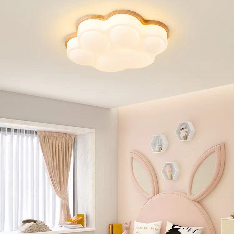 Modern Minimalist Cat's Paw Iron Solid Wood LED Flush Mount Ceiling Light For Bedroom