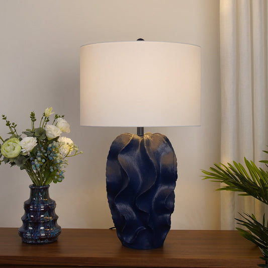 Modern Light Luxury Fabric Blue Color Painting Resin 1-Light Table Lamp
