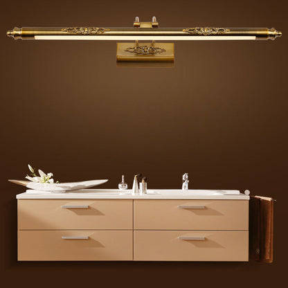 Contemporary Luxury Iron Aluminum Carved Long Strip Rocker Arm LED Vanity Mirror Front Wall Sconce Lamp For Bathroom
