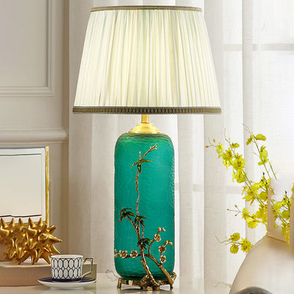 Traditional Chinese Bottle Glass Copper Fabric 1-Light Table Lamp For Living Room