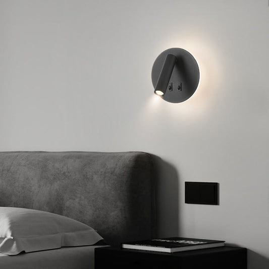 مصباح حائط LED دائري دوار مصنوع من الحديد والألومنيوم بتصميم بسيط وعصري لغرفة النوم 