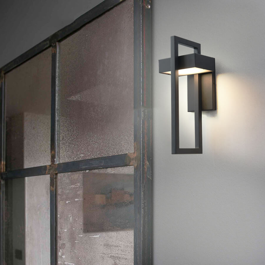 مصباح حائط LED مقاوم للماء مصنوع من الفولاذ المقاوم للصدأ بإطار هندسي عصري بسيط للفناء الخارجي 