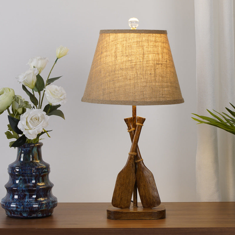 European Vintage Rustic Resin Linen 1-Light Table Lamp