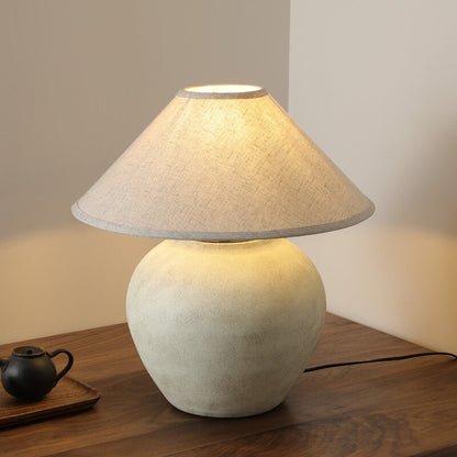 Wabi-sabi Modern Linen Fabric Cone Ceramic 1-Light Table Lamp
