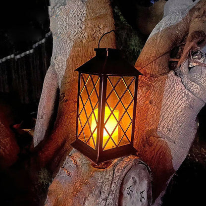 Traditional Vintage Solar Quadrangle Palace Light Iron Glass LED Outdoor Light For Garden