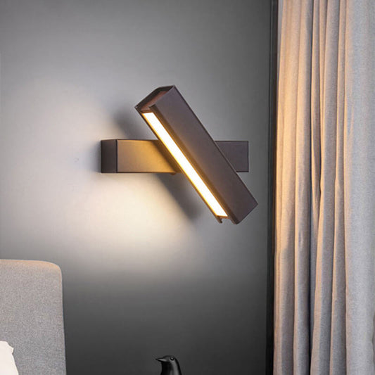 Modern Minimalist Rectangular Aluminum Iron Wood Rotatable LED Wall Sconce Lamp