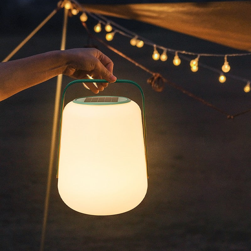 Modern Minimalist Solar Waterproof Leather PE Cylinder Striped Lantern Portable LED Landscape Lighting Outdoor Light For Outdoor Patio