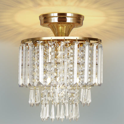 Modern Minimalist Round Tassel Iron Crystal 1-Light Semi-Flush Mount Ceiling Light For Living Room