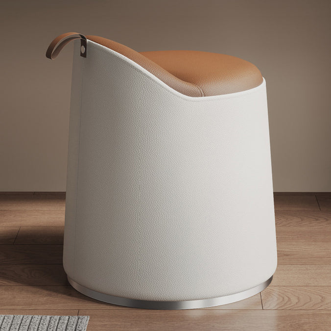 Modern Simplicity Microfiber Leather Wood Aluminum Alloy Sponge Round Cylinder Vanity Stool Backrest For Bedroom