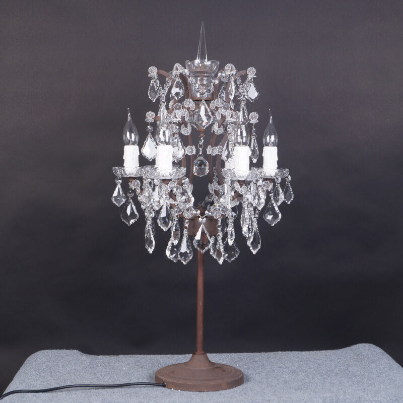 Vintage French Crystal Candelabra Rust 6-Light Table Lamp