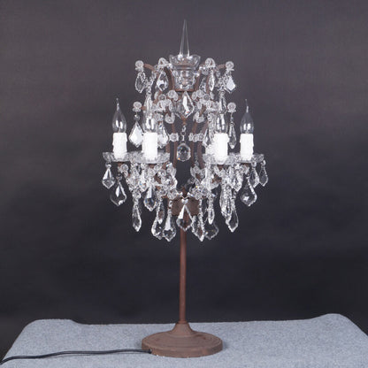 Vintage French Crystal Candelabra Rust 6-Light Table Lamp