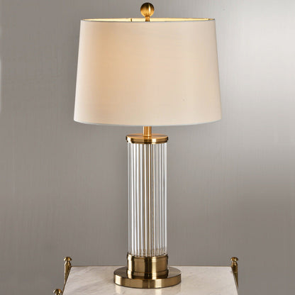 Modern Minimalist Round Cylinder Metal Glass Fabric 1-Light Table Lamp For Bedroom