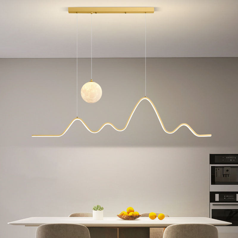 Modern Minimalist Corrugated Aluminum Strip PLA 3D Moon Shade LED Island Light Chandelier For Dining Room