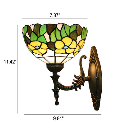 European Tiffany Floral Green Leaf Stained Glass 1-Light Wall Sconce Lamp