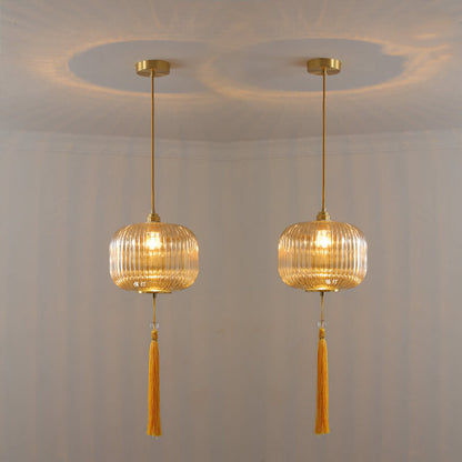 Nordic Modern Lantern Shape Copper Glass 1-Light Pendant Light