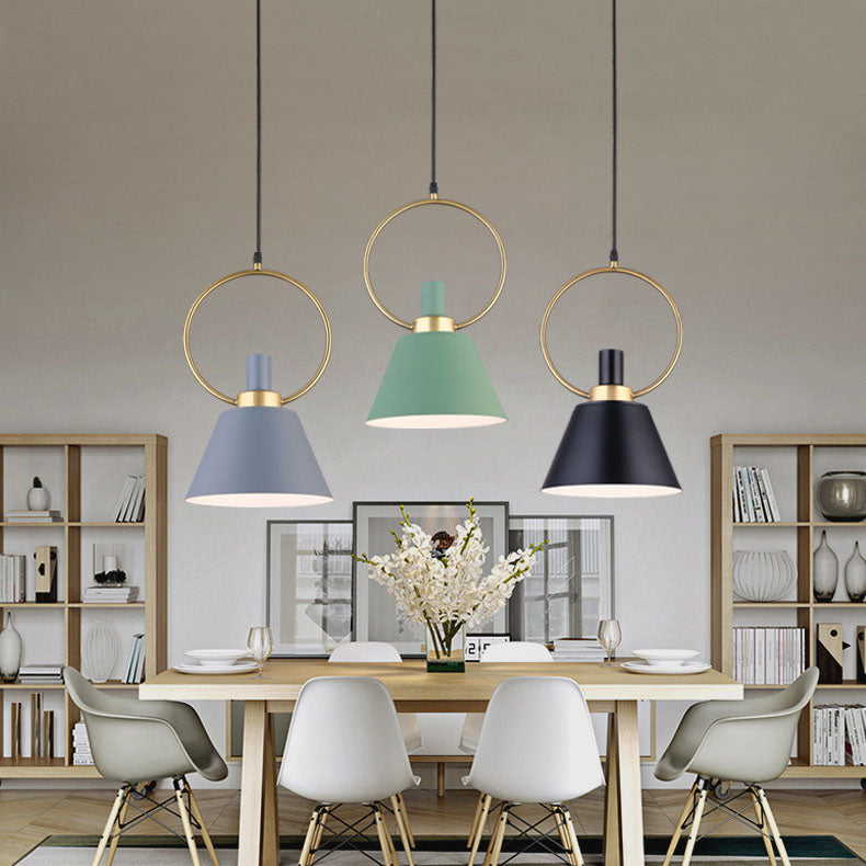 Contemporary Nordic Cone Shade Gold Ring 1-Light Pendant Light For Dining Room